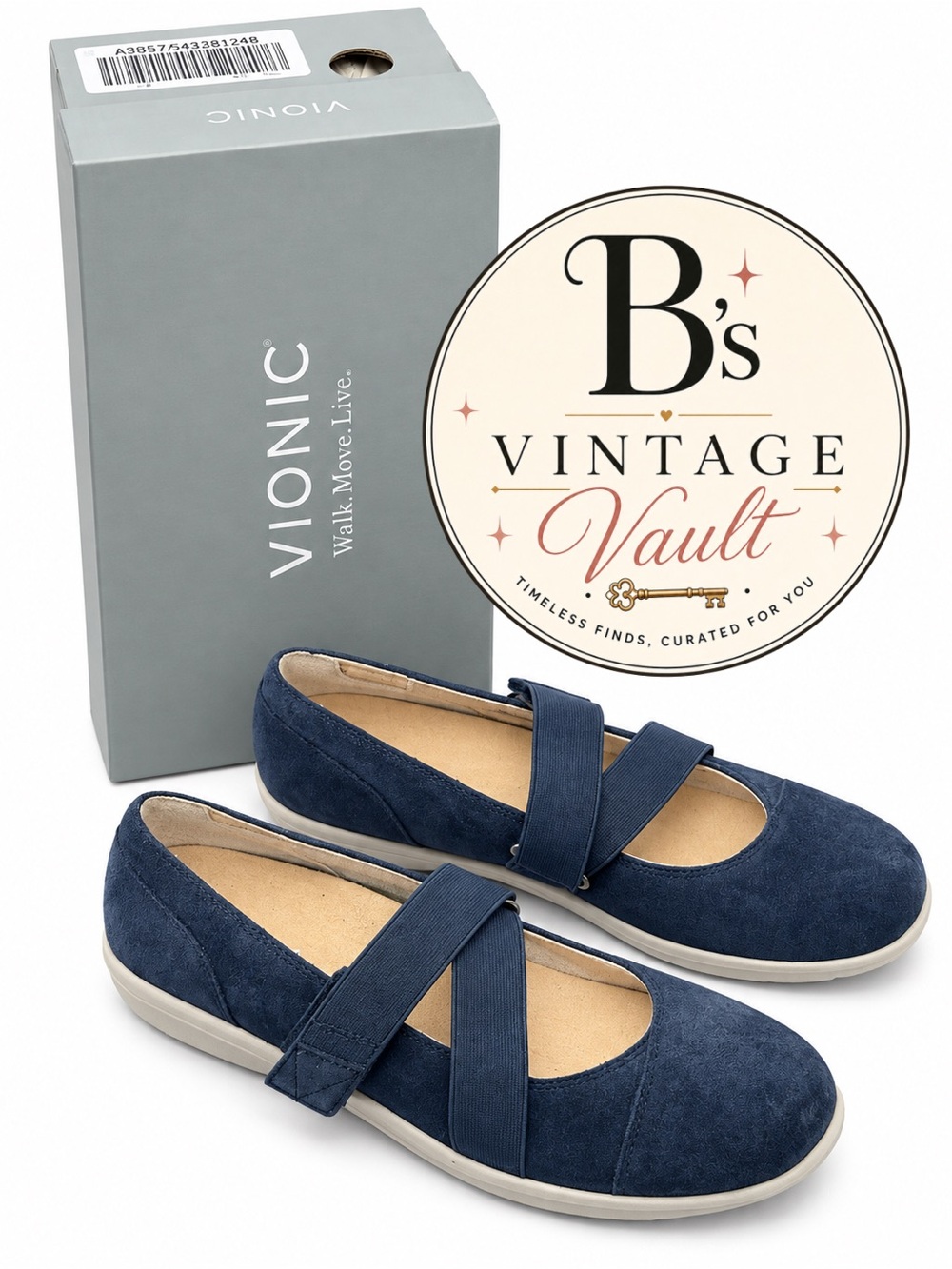 Vionic Shelby Women's Suede Mary Jane Slip-on in Navy Blue size 7.5
